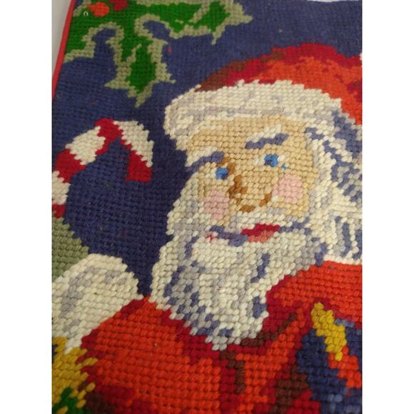 Vintage Needlepoint Santa Christmas Stocking 18" w/ Toys & Teddy Bear - Picture 6 of 8